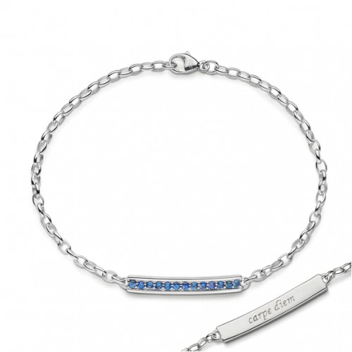 Silver Blue Sapphire Carpe Diem Poesy Bracelet
